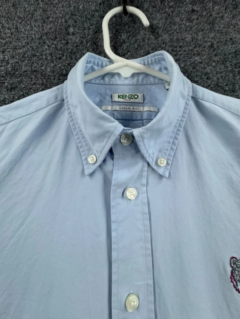 Kenzo Small Casual Button-Down Logo Blue Paris Long Sleeve Shirt Solid Men Adult